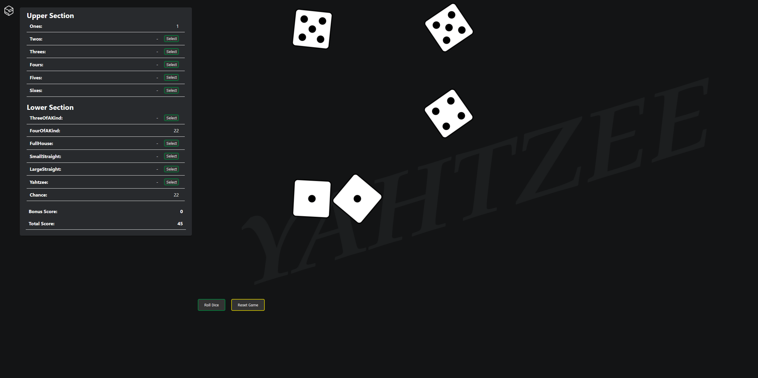 Yahtzee Game Screenshot